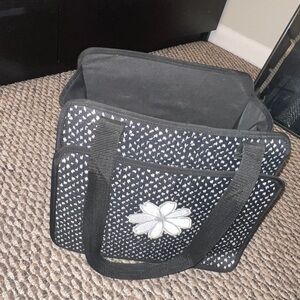 Black and White Tote Bag with Floral Design